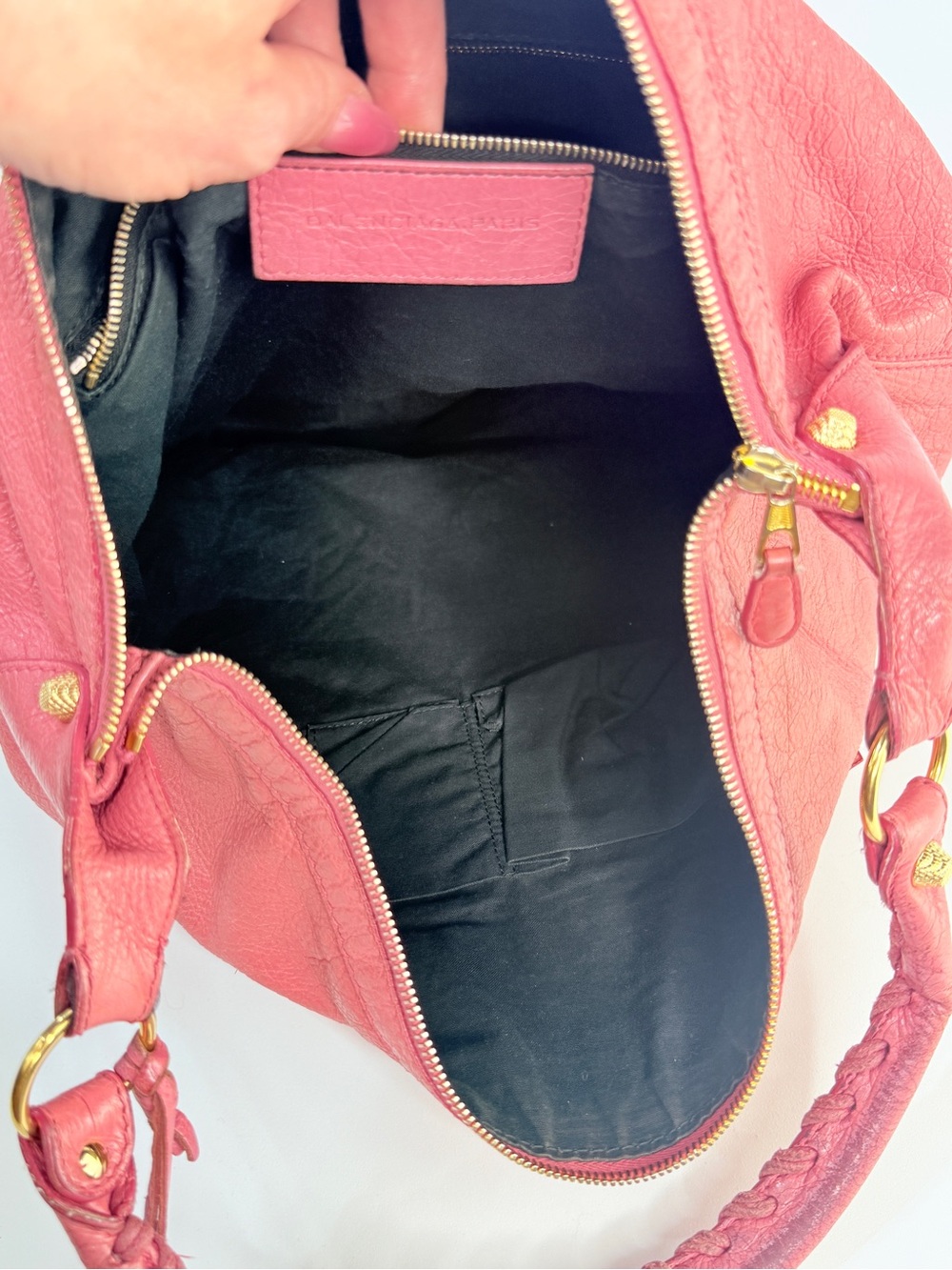 Auth Balenciaga Pink Leather Shoulder Hobo Bag motorcycle giant city hardware - Picture 11 of 15